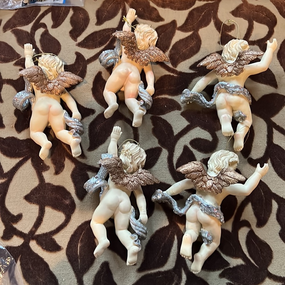 Cherub Christmas Ornaments - Set of 5 - Picture 7 of 9
